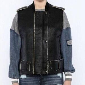 J.O.A. Edgy Streetwear Black Faux Leather Sherpa Vest